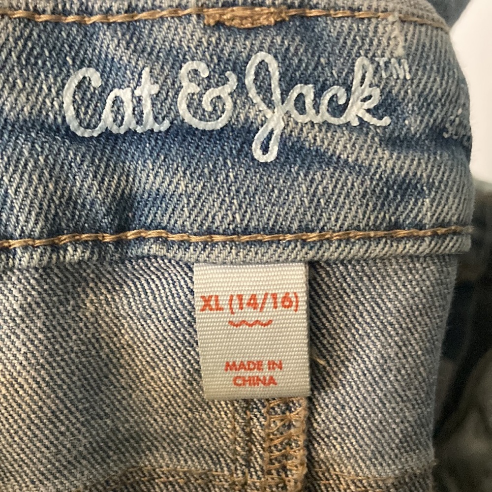Cat & Jack Girl's Embroidered Unicorn Light Denim Wash Jean Overalls XL (14/16) - Picture 9 of 9
